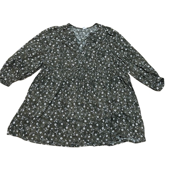 Old‎ Navy Women's 3X Green Floral Print Long Sleeve Prairie Mini Dress - Picture 1 of 8